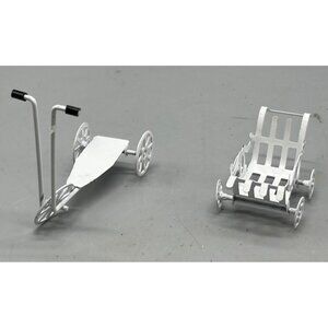 vintage Christmas ornaments set of 2 metal scooter stroller white toy READ